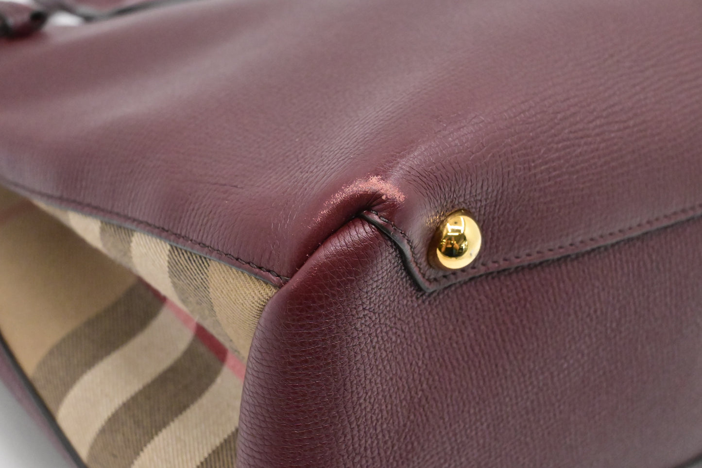 Burberry Banner House Check Medium Tote in Burgundy Leather