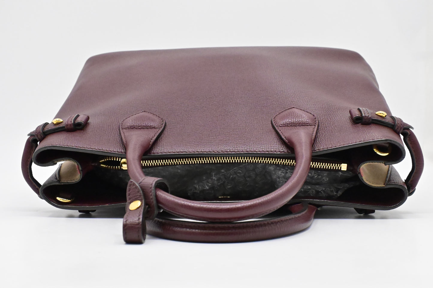 Burberry Banner House Check Medium Tote in Burgundy Leather