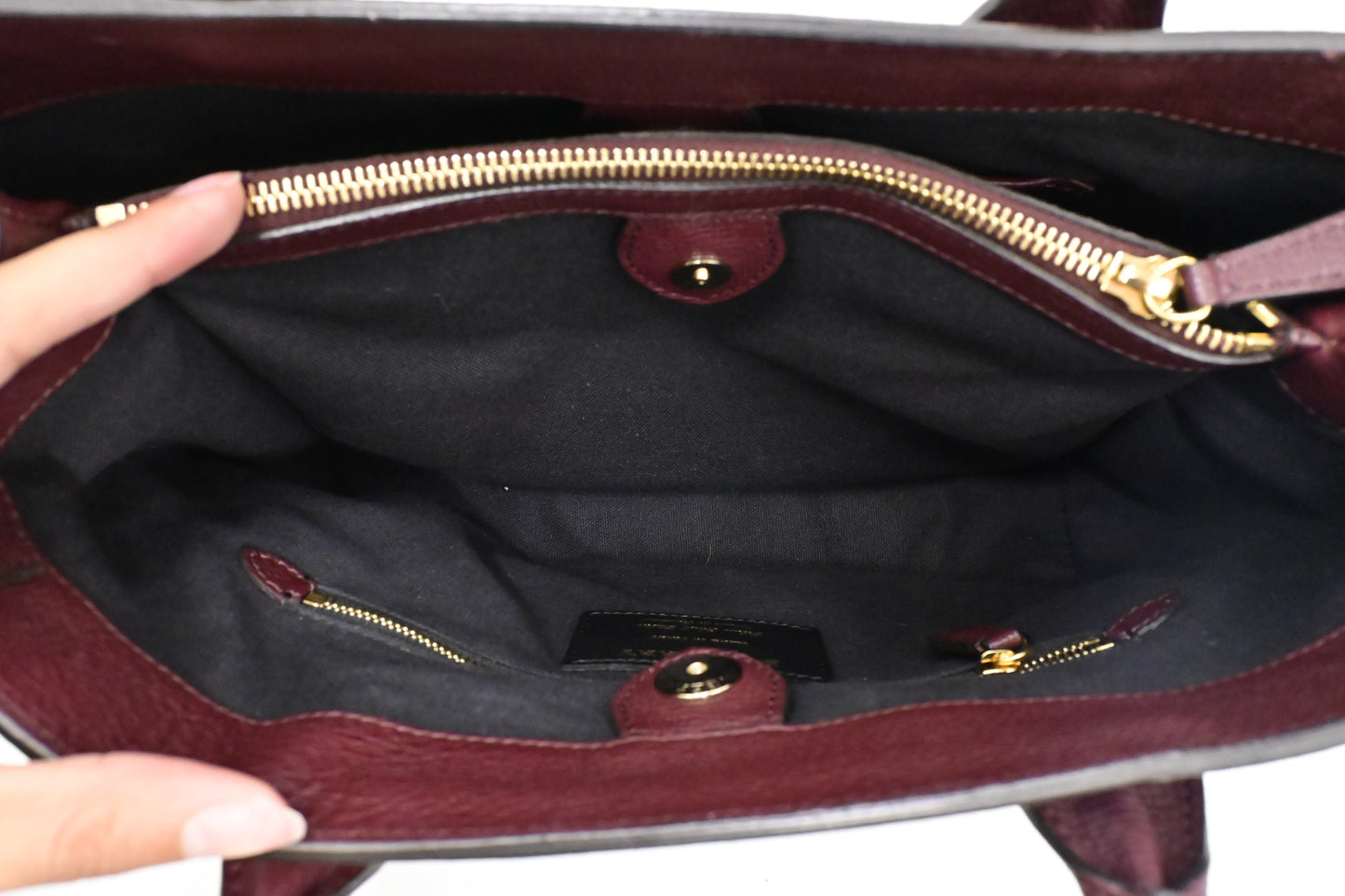 Burberry Banner House Check Medium Tote in Burgundy Leather