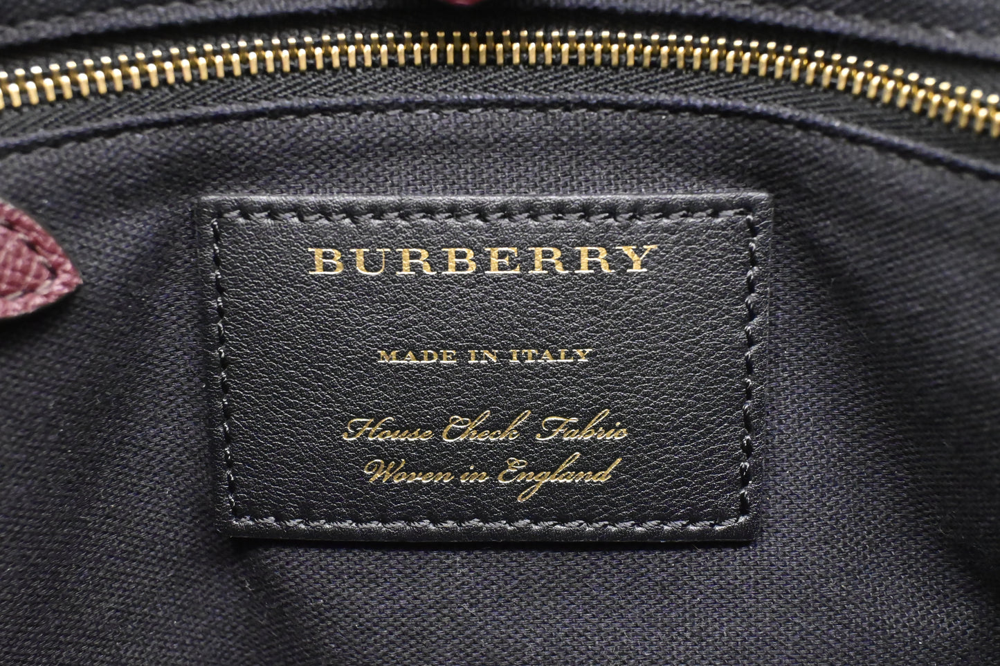 Burberry Banner House Check Medium Tote in Burgundy Leather