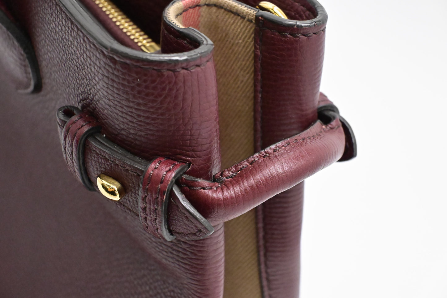 Burberry Banner House Check Medium Tote in Burgundy Leather