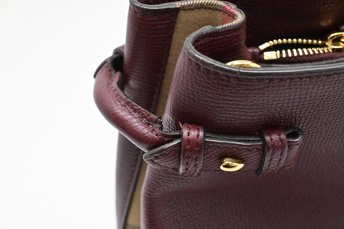 Burberry Banner House Check Medium Tote in Burgundy Leather