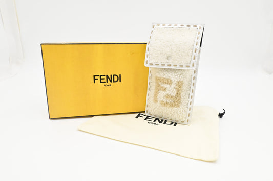 Fendi Phone Case in White Shearling & Leather