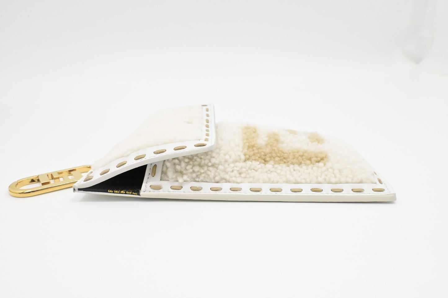 Fendi Phone Case in White Shearling & Leather