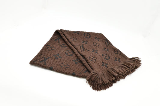 Louis Vuitton Logomania Scarf in Brown Wool and Silk