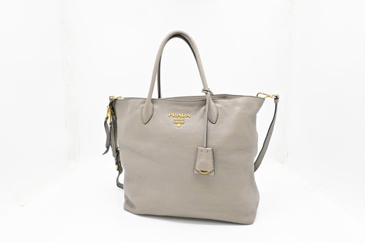 Prada 2-Way Tote in Argilla Gray Leather