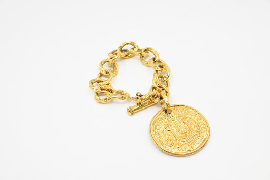 Chanel Gold Logo Round Medallion Chain Link Bracelet