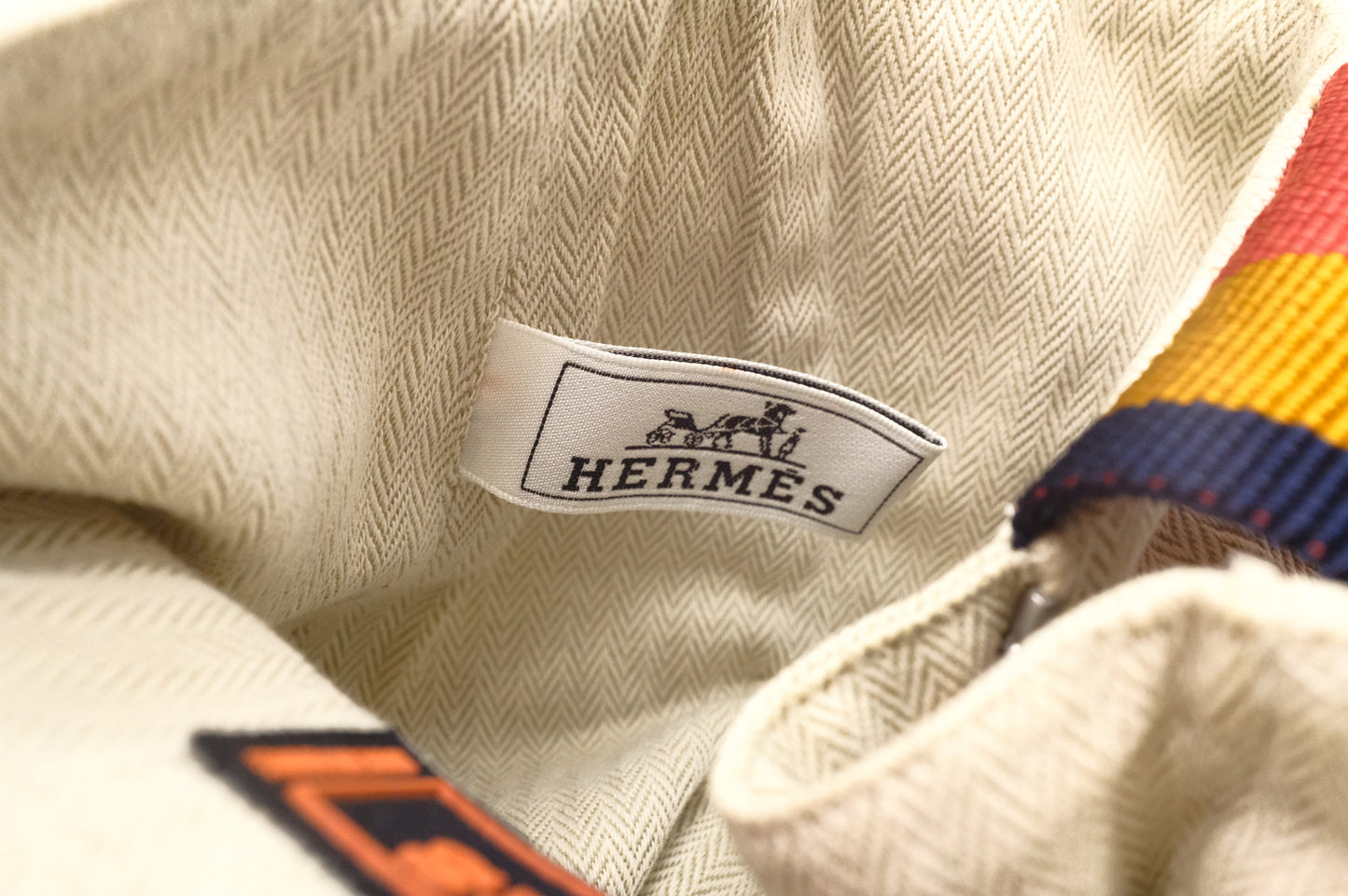 Hermes Natural Toile Chevron Cavalier Sling Bag in Off White Canvas