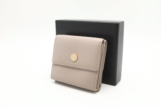 Chanel Compact Wallet in Grey Beige Leather