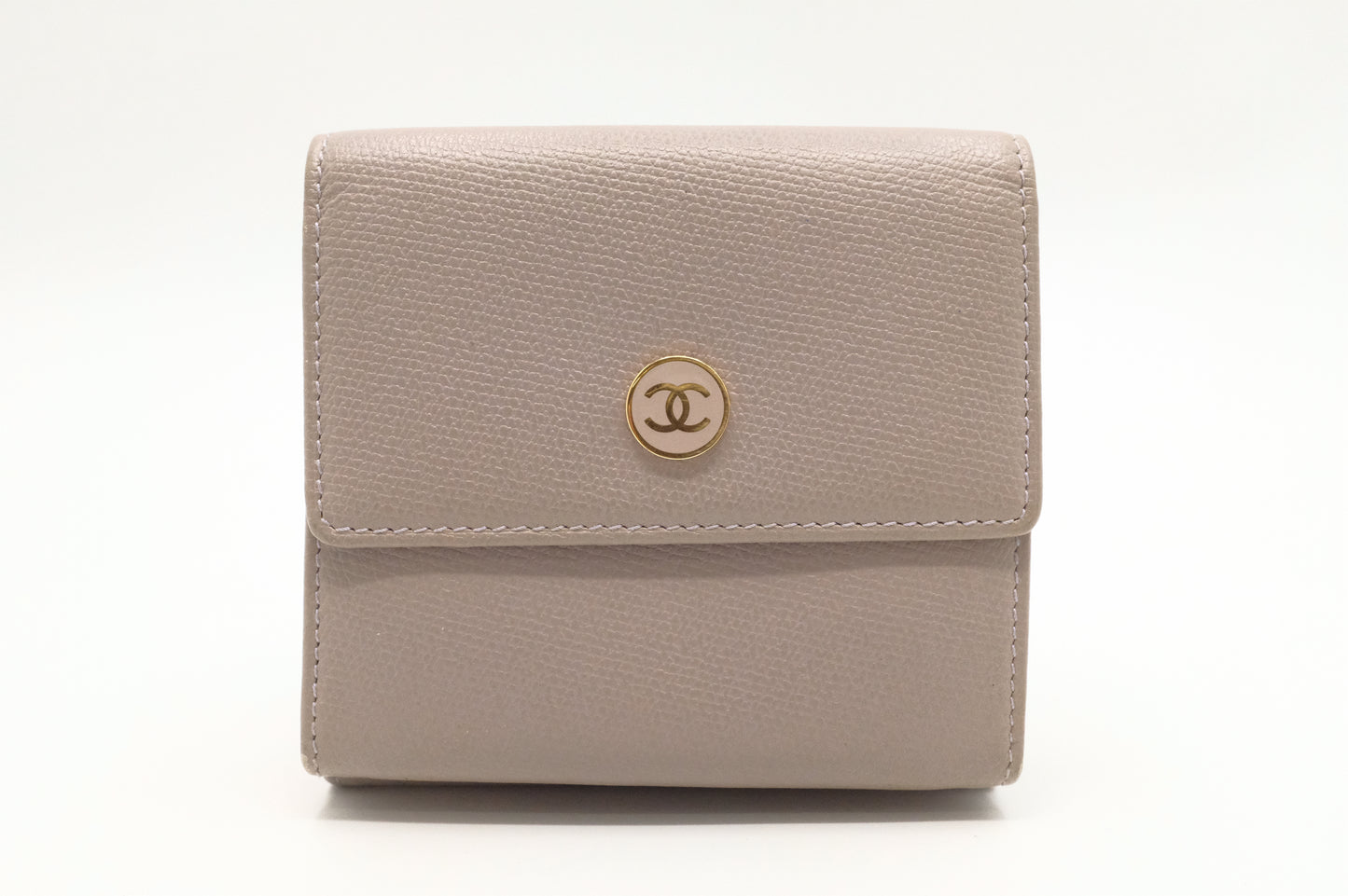 Chanel Compact Wallet in Grey Beige Leather