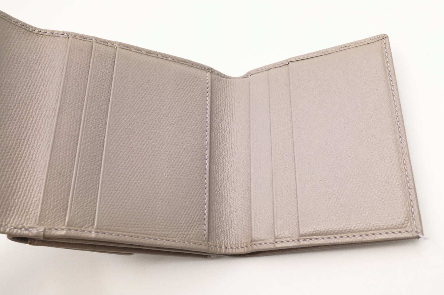 Chanel Compact Wallet in Grey Beige Leather