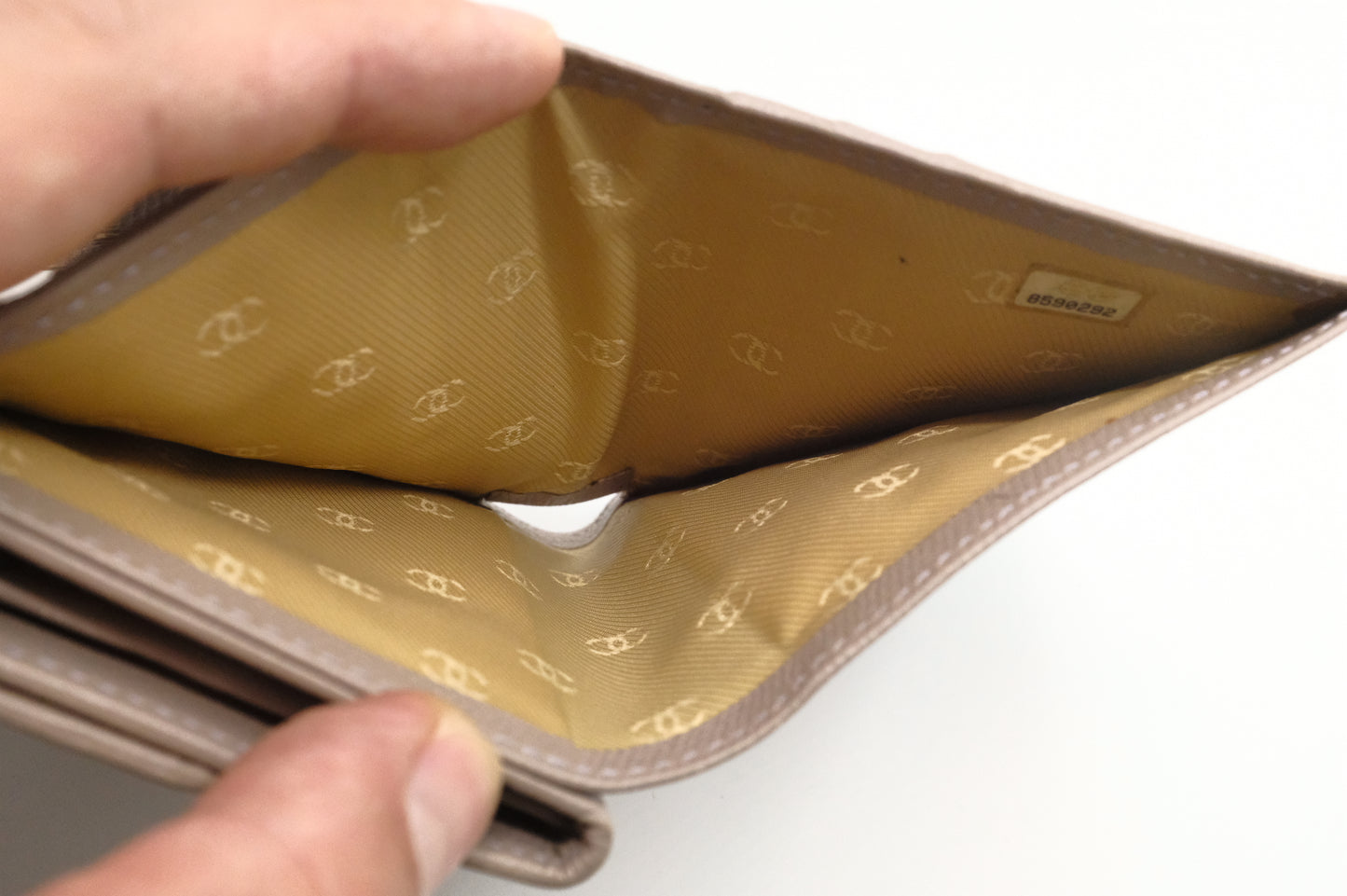 Chanel Compact Wallet in Grey Beige Leather