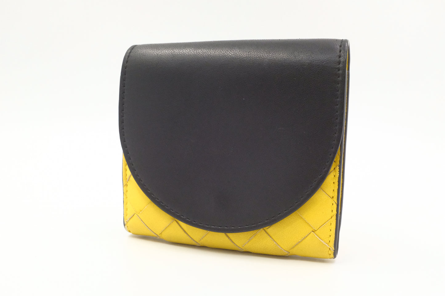 Bottega Veneta Compact Wallet in Yellow and Black Leather