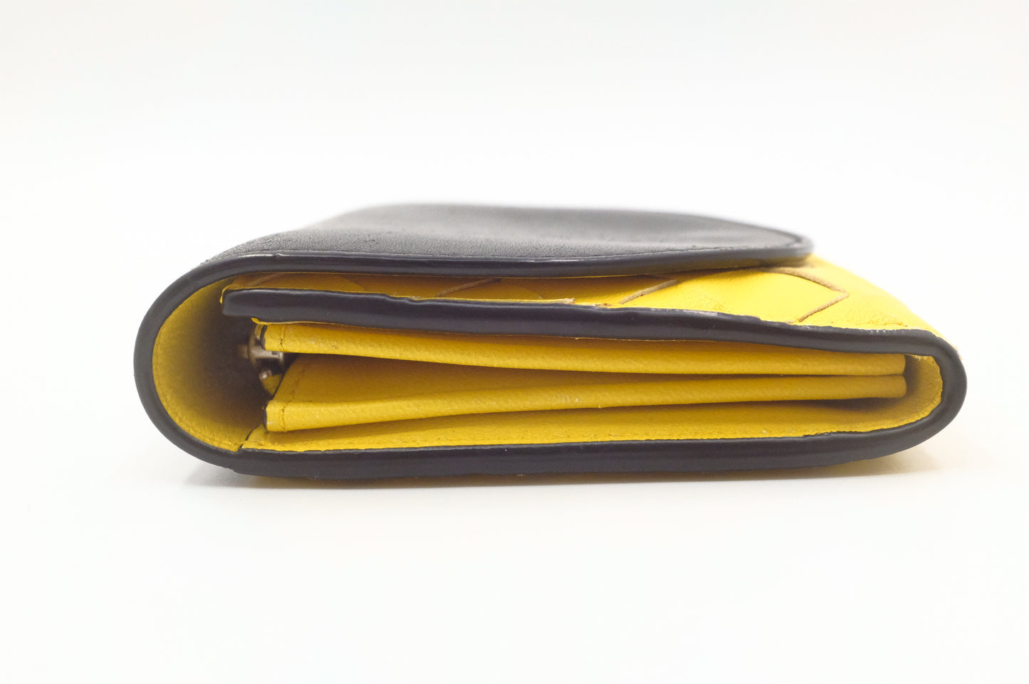 Bottega Veneta Compact Wallet in Yellow and Black Leather