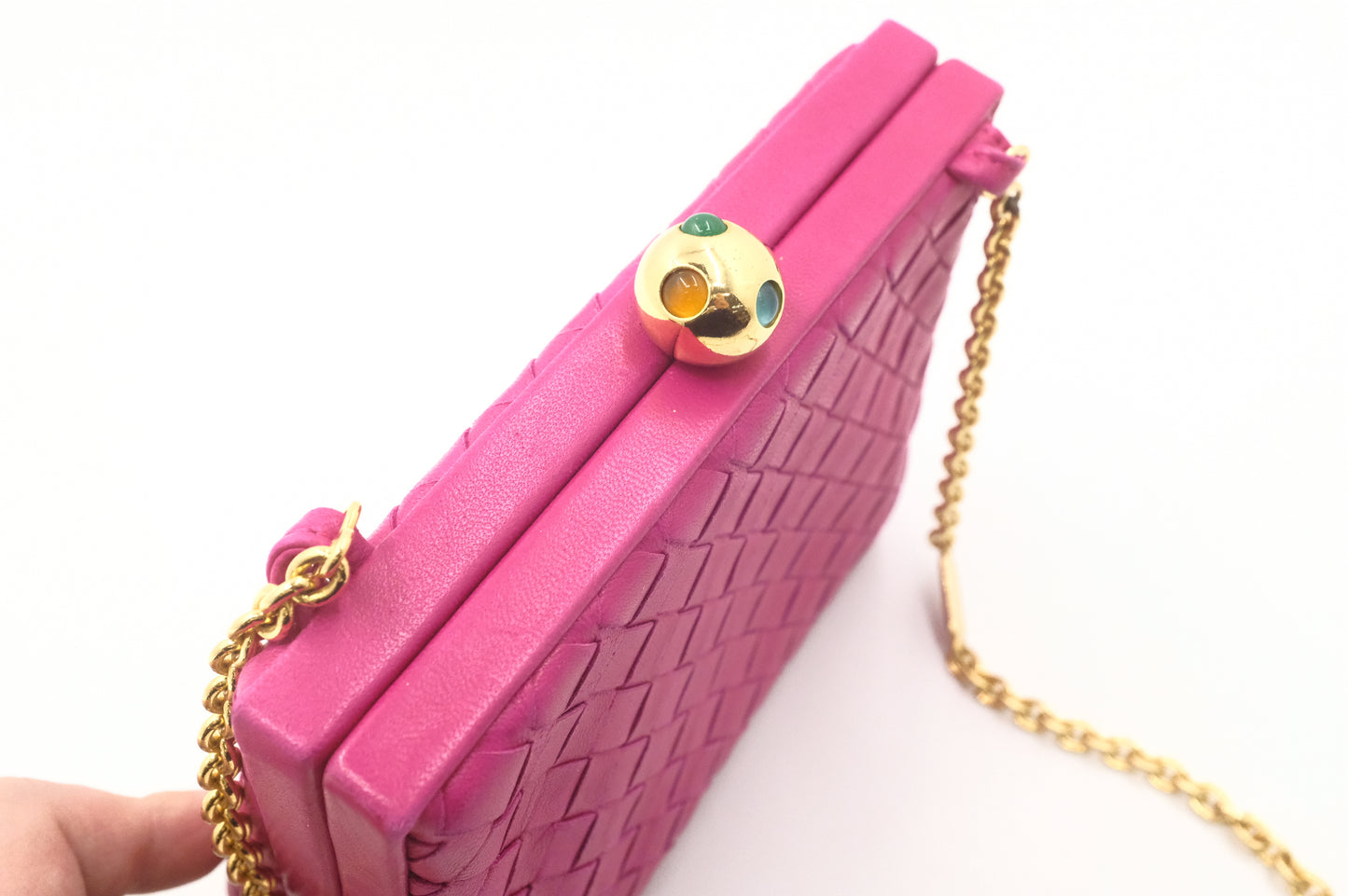 Bottega Veneta Square Chain Bag in Pink Intrecciato Leather