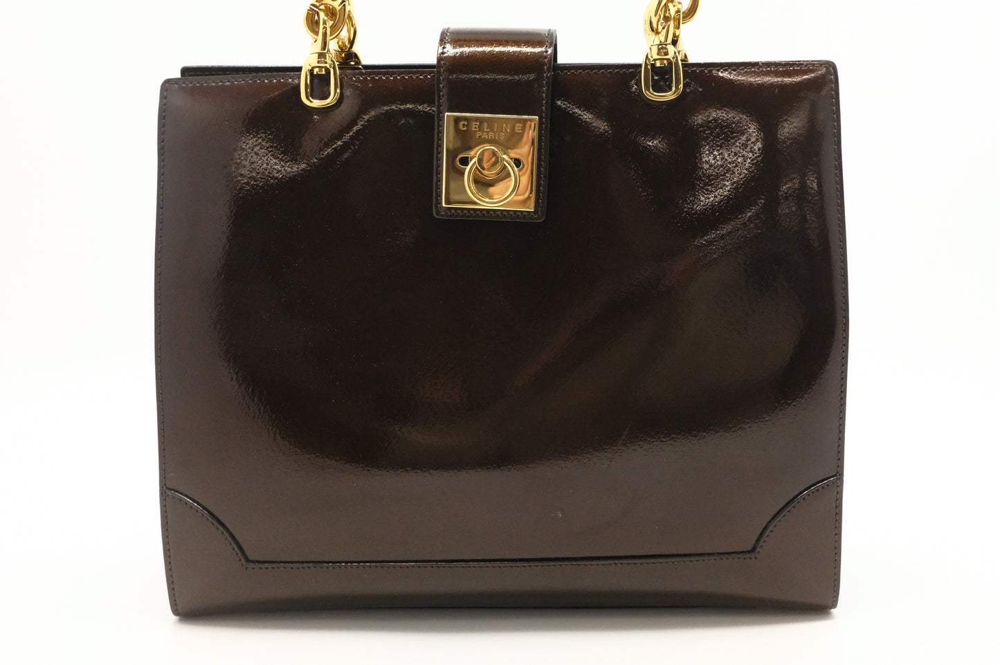 Celine Handbag in Brown Patent Leather