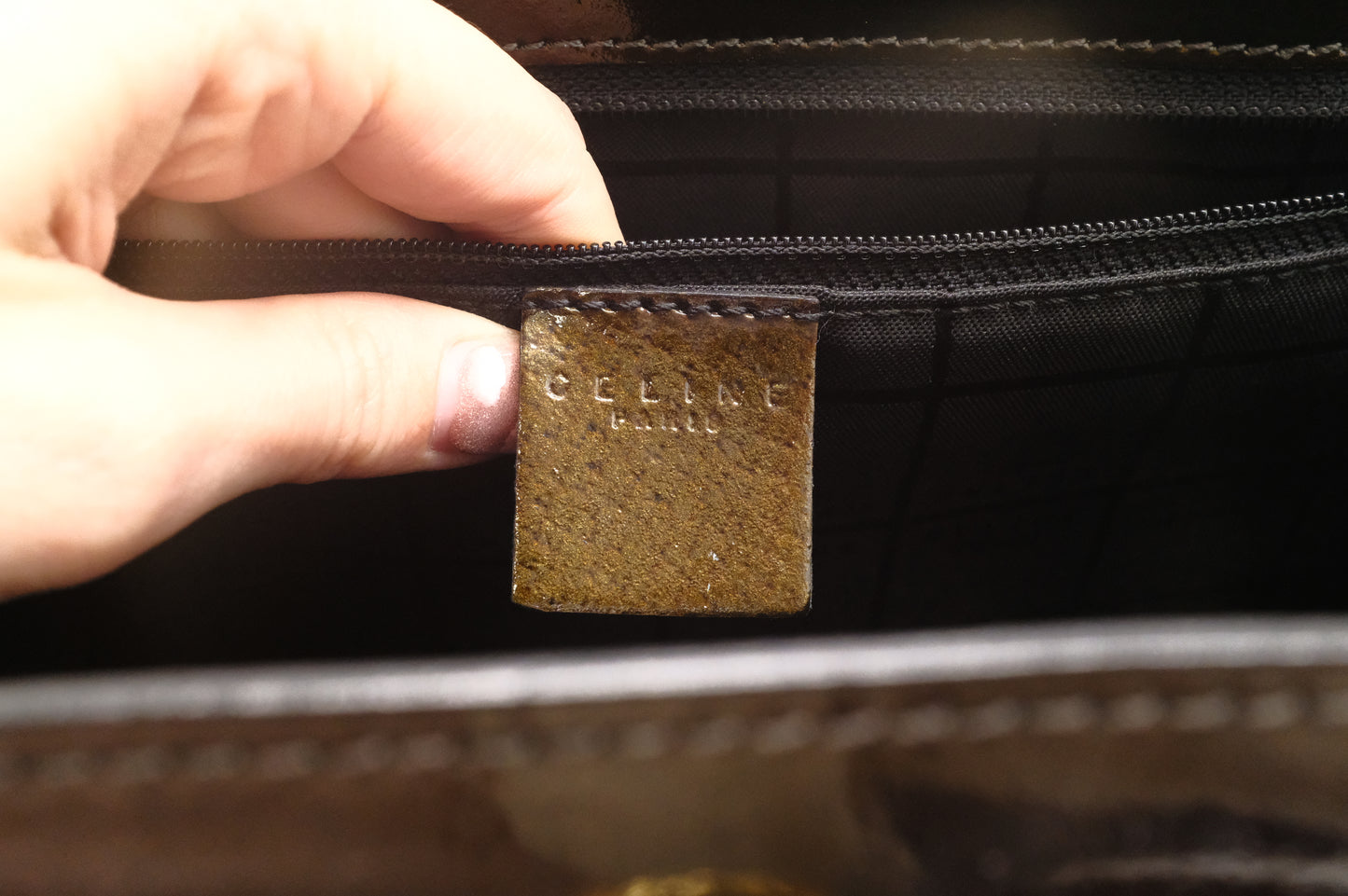 Celine Handbag in Brown Patent Leather