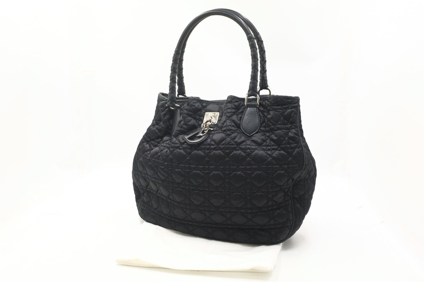Dior Tote in Cannage Black Satin Canvas