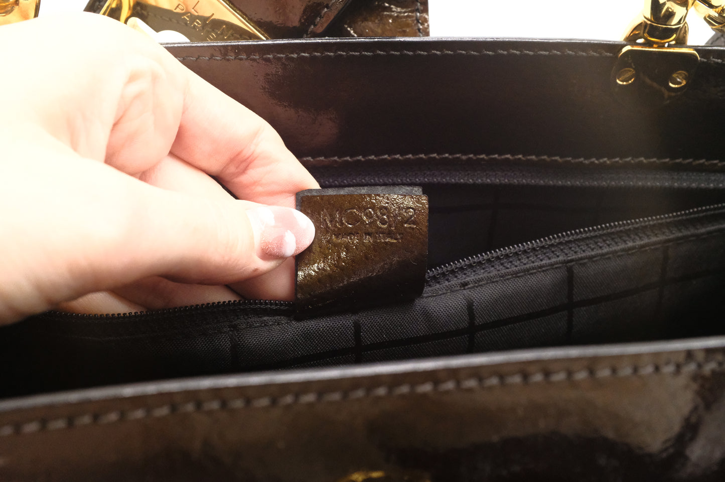 Celine Handbag in Brown Patent Leather