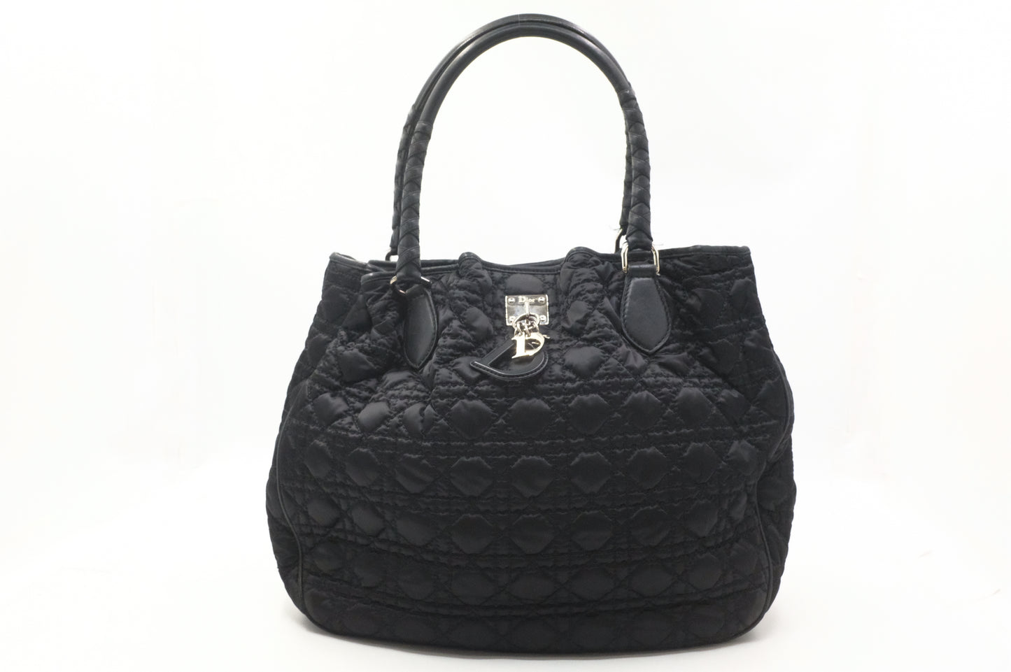 Dior Tote in Cannage Black Satin Canvas