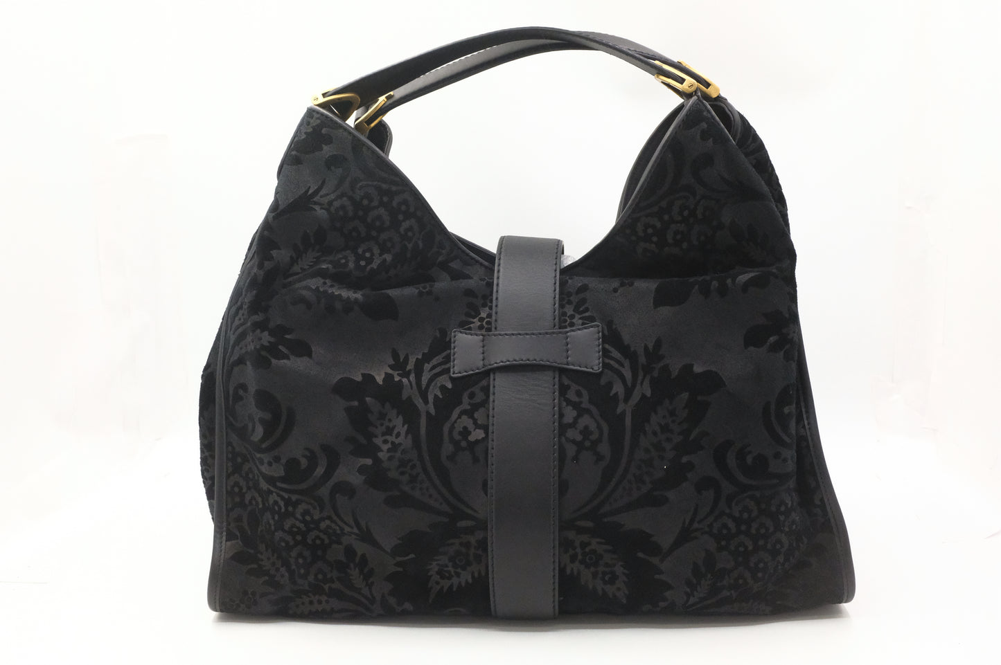Gucci Soft Stirrup Tote in Brocade Black Nubuck Leather