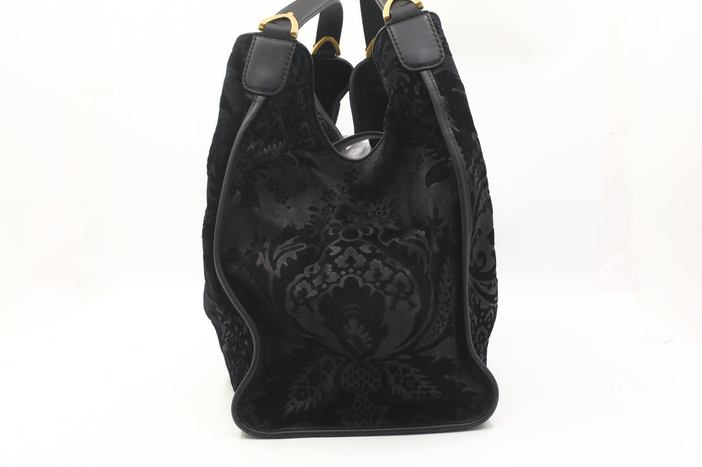 Gucci Soft Stirrup Tote in Brocade Black Nubuck Leather