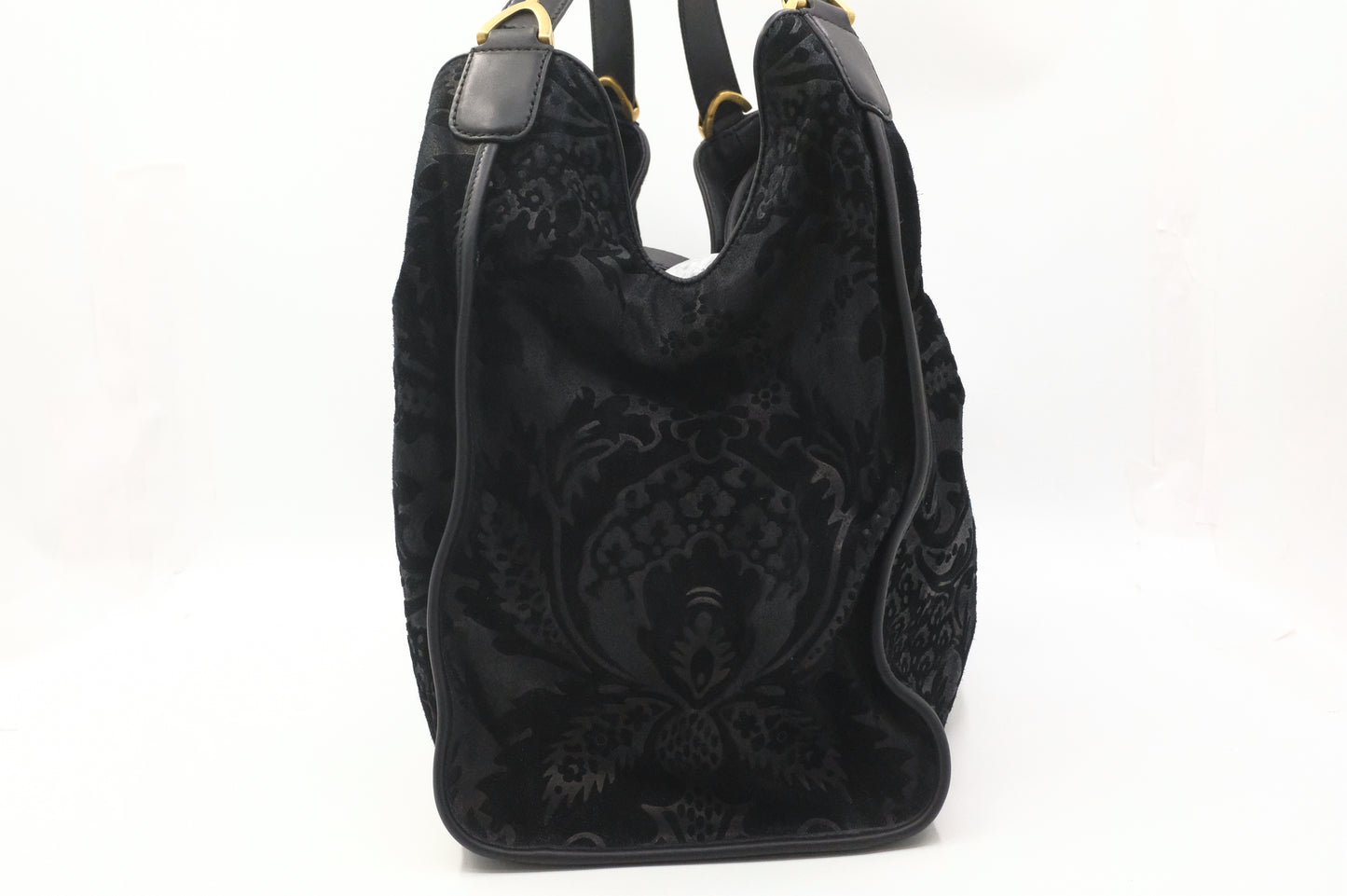 Gucci Soft Stirrup Tote in Brocade Black Nubuck Leather