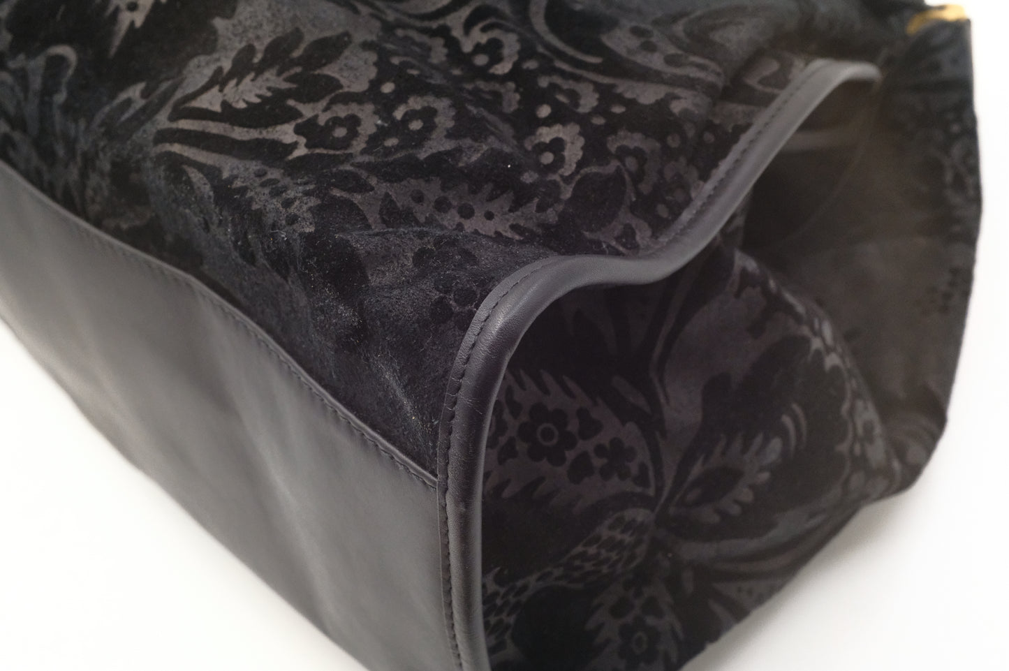 Gucci Soft Stirrup Tote in Brocade Black Nubuck Leather