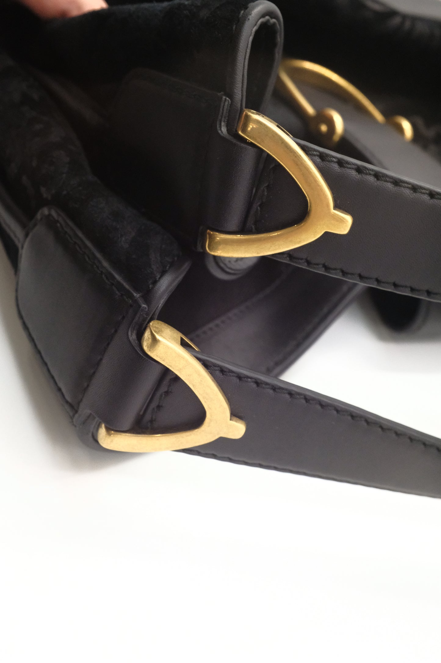 Gucci Soft Stirrup Tote in Brocade Black Nubuck Leather