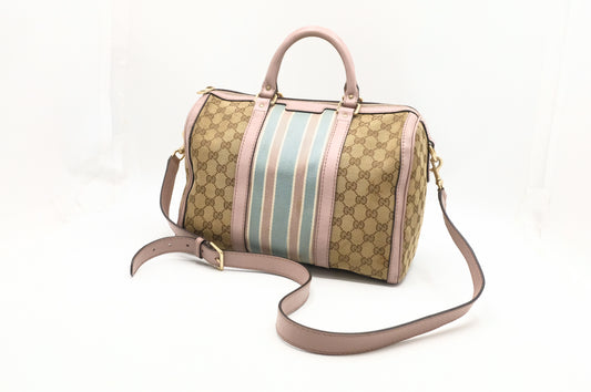 Gucci Boston Bag in GG Canvas & Light Pink Leather