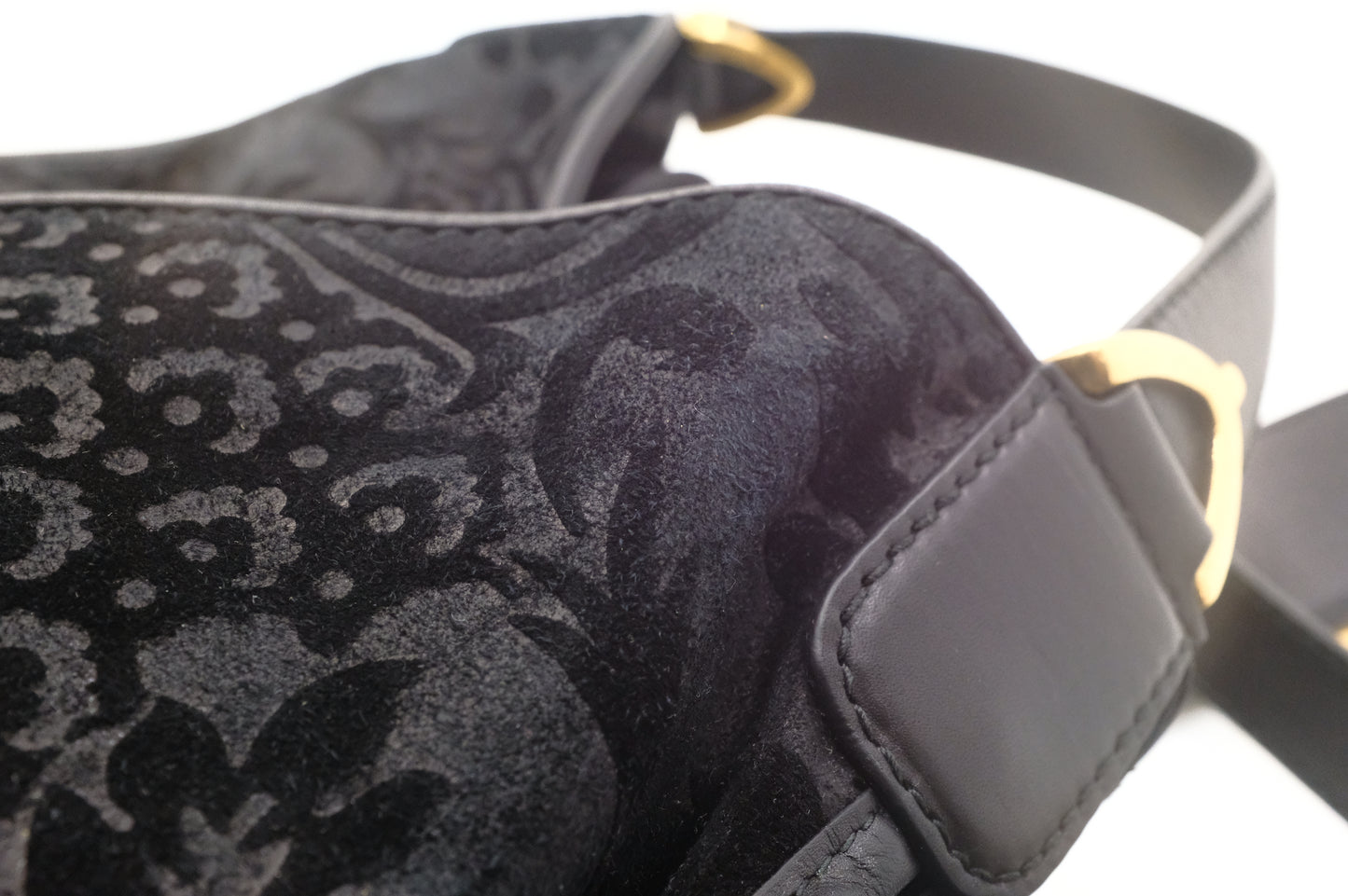 Gucci Soft Stirrup Tote in Brocade Black Nubuck Leather