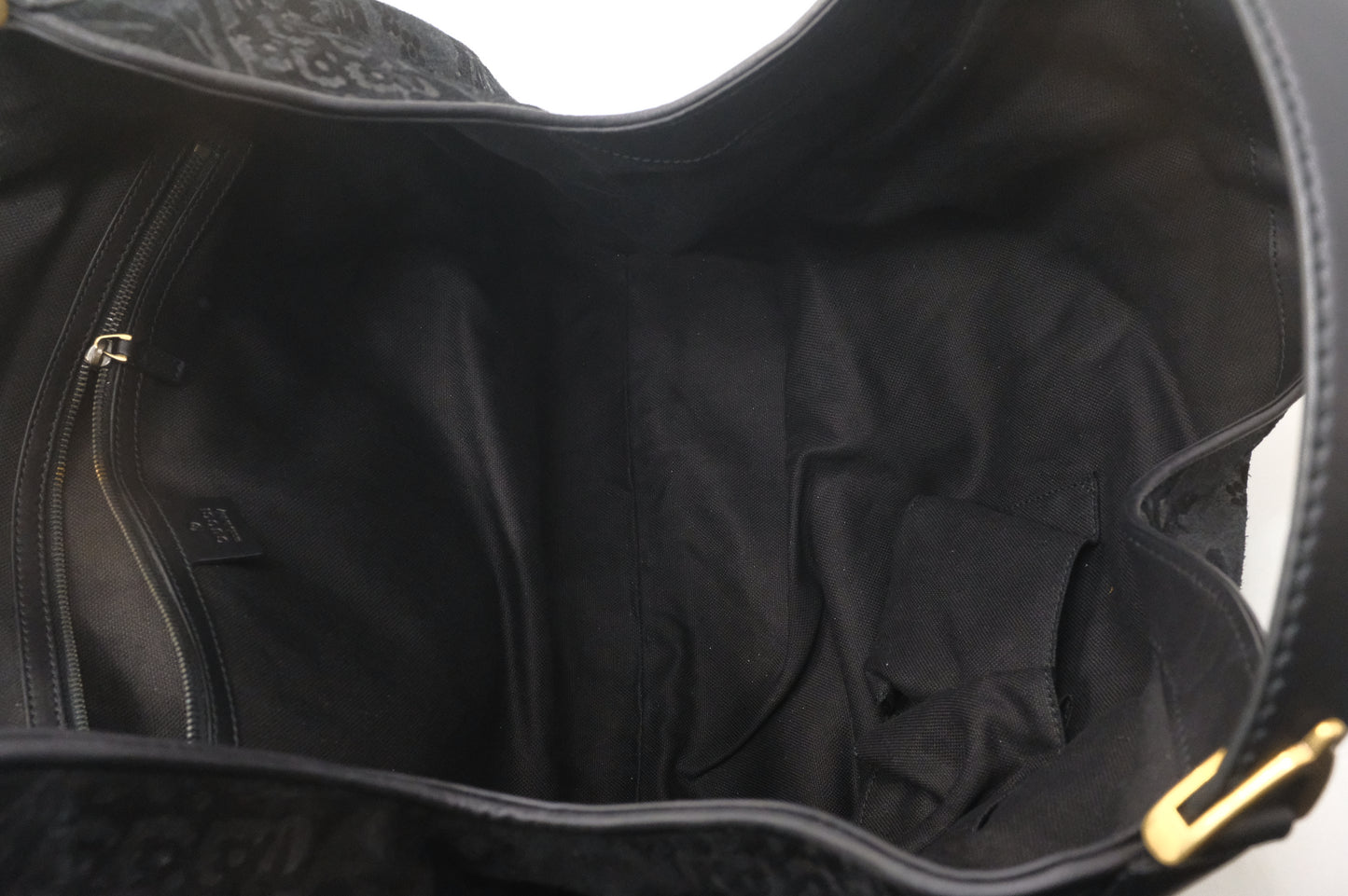 Gucci Soft Stirrup Tote in Brocade Black Nubuck Leather