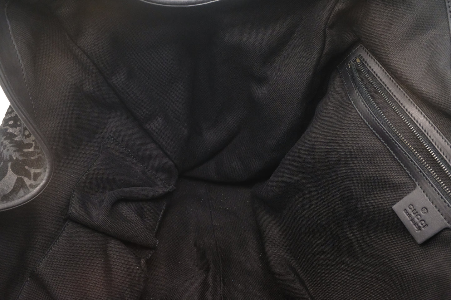 Gucci Soft Stirrup Tote in Brocade Black Nubuck Leather