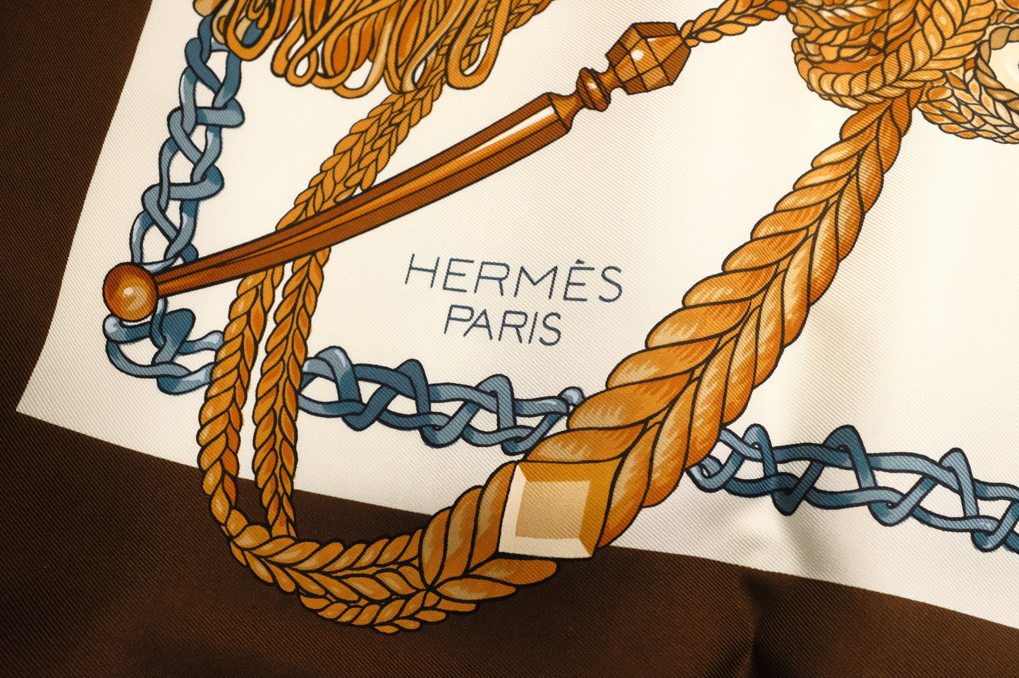 Hermes 'Le Timbalier' Carre 90 in Brown Silk