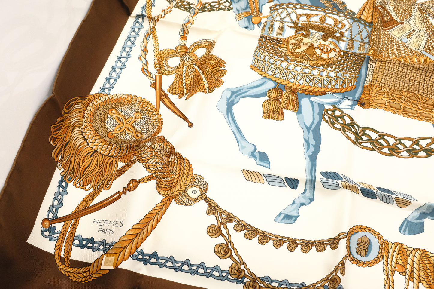 Hermes 'Le Timbalier' Carre 90 in Brown Silk