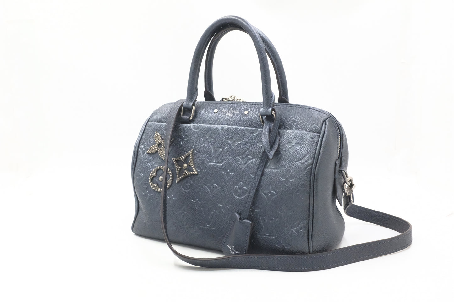 Louis Vuitton Speedy 25 Bandouliere in Metallic Navy Blue Empreinte Leather