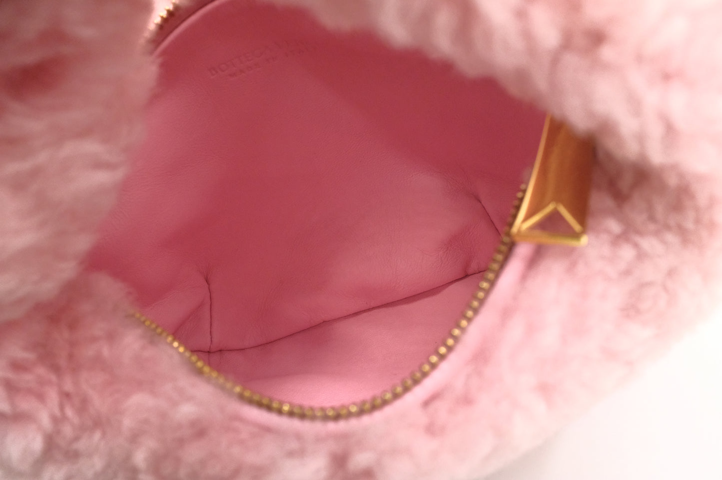 Bottega Veneta Mini Jodie in Pink Shearling