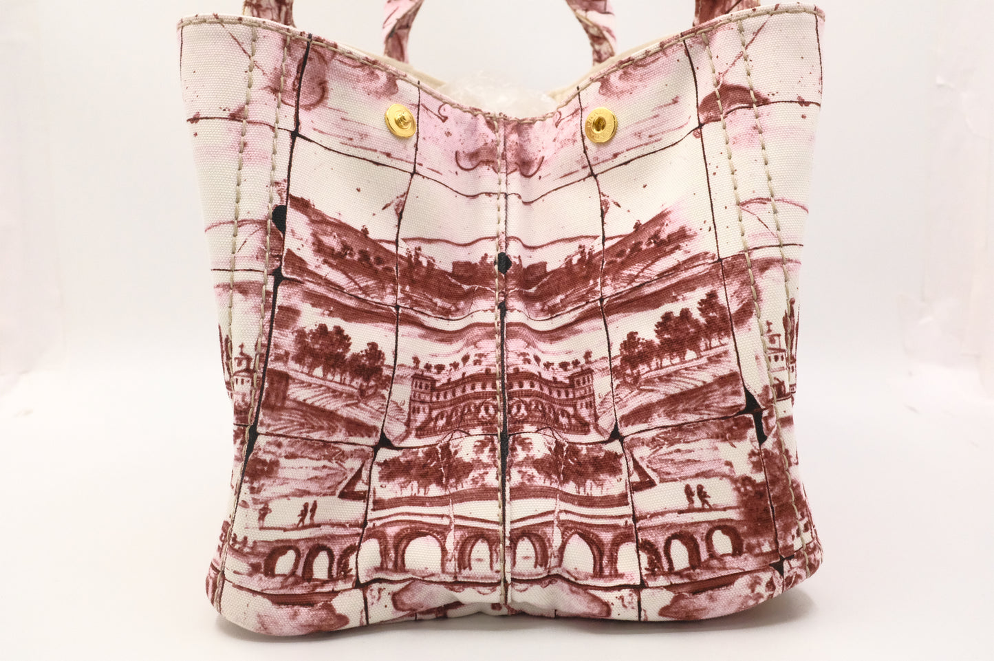 Prada Canapa GM Stampata in White and Burgundy Canvas