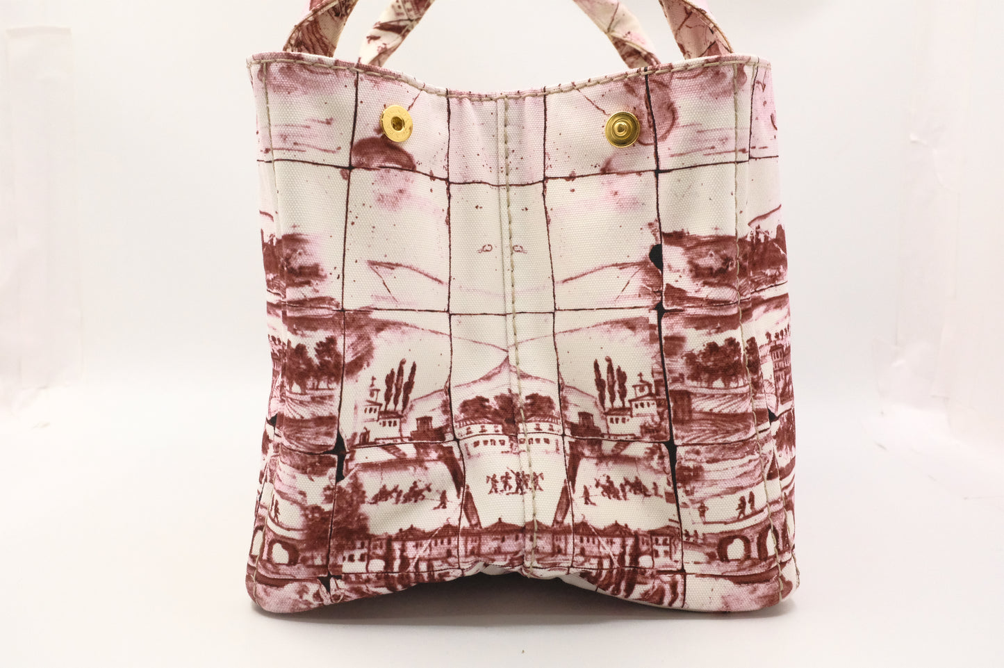 Prada Canapa GM Stampata in White and Burgundy Canvas