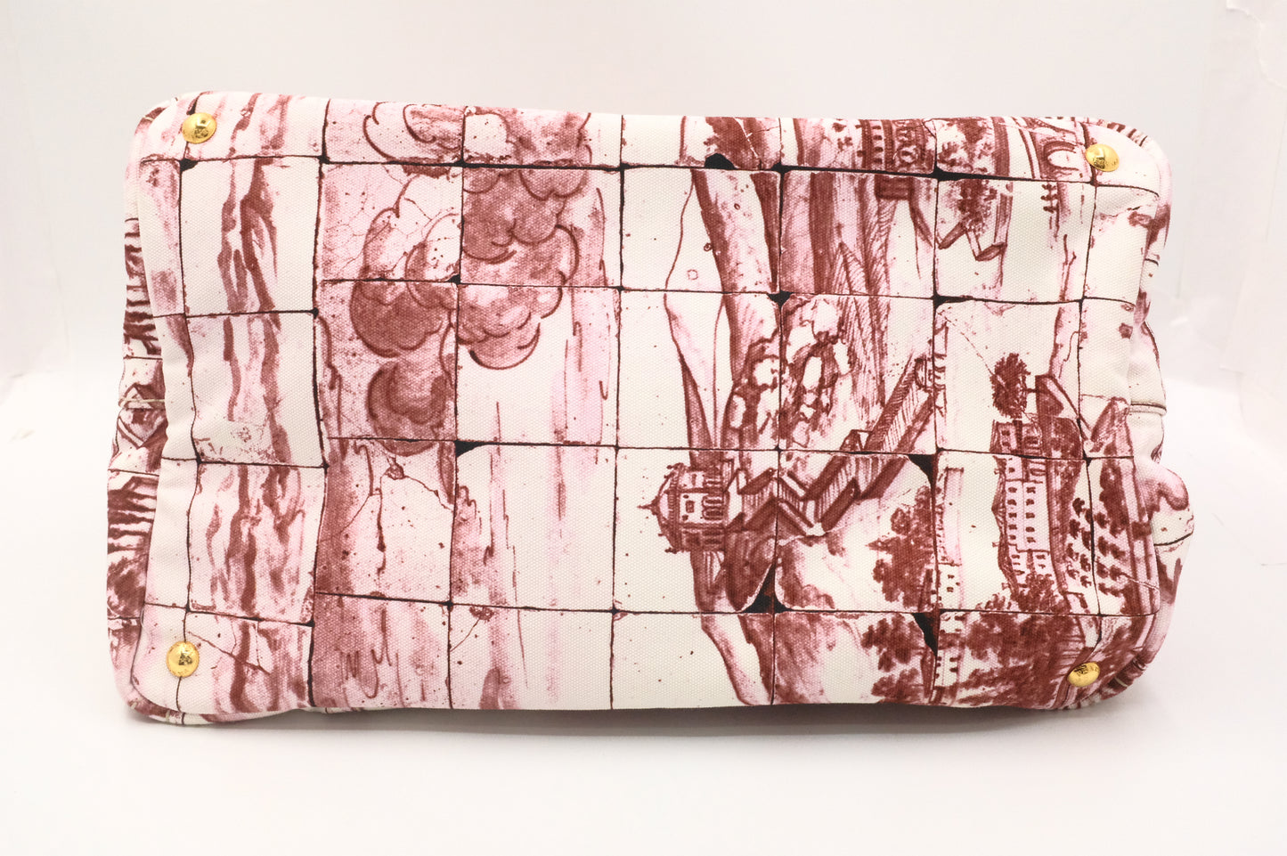 Prada Canapa GM Stampata in White and Burgundy Canvas