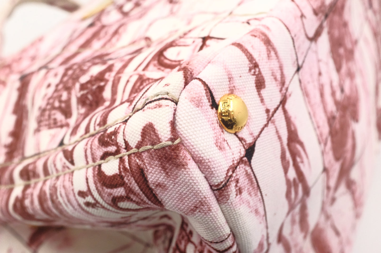 Prada Canapa GM Stampata in White and Burgundy Canvas