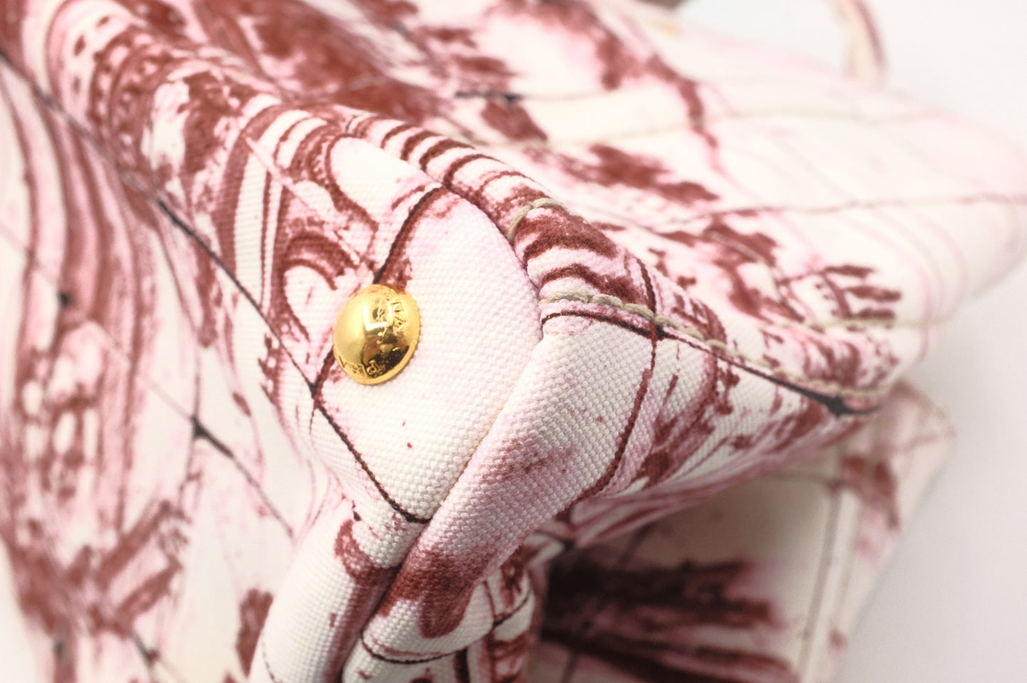 Prada Canapa GM Stampata in White and Burgundy Canvas