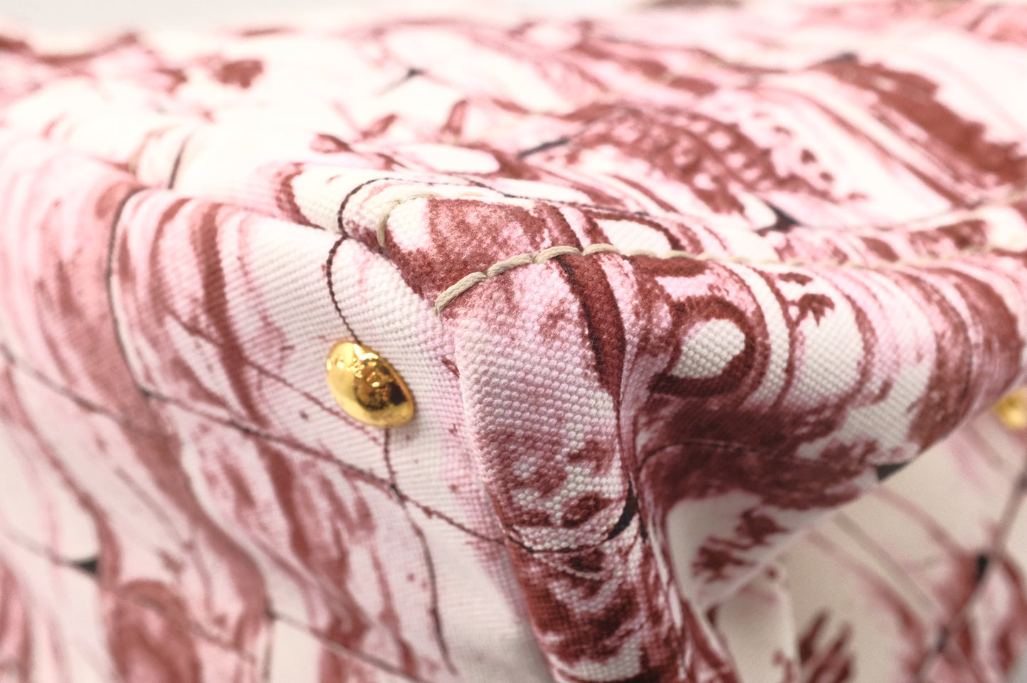 Prada Canapa GM Stampata in White and Burgundy Canvas