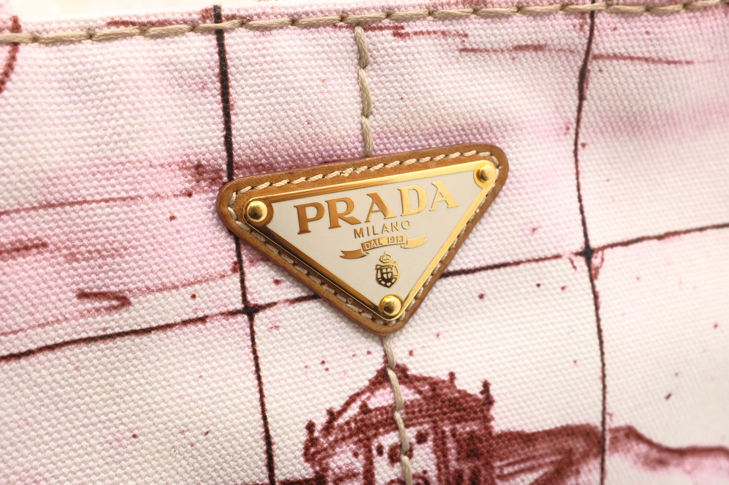 Prada Canapa GM Stampata in White and Burgundy Canvas