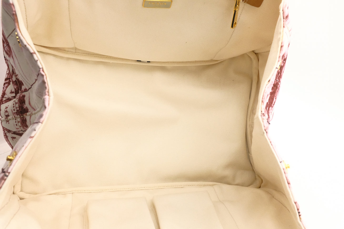 Prada Canapa GM Stampata in White and Burgundy Canvas