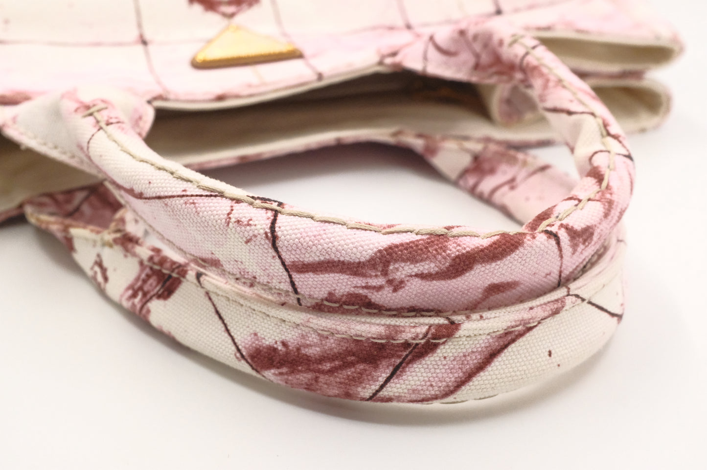 Prada Canapa GM Stampata in White and Burgundy Canvas