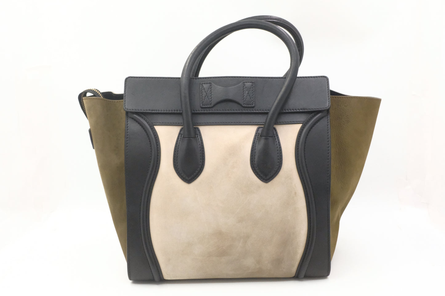 Celine Mini Luggage Tricolor in Beige, Black and Kaki Green Leather