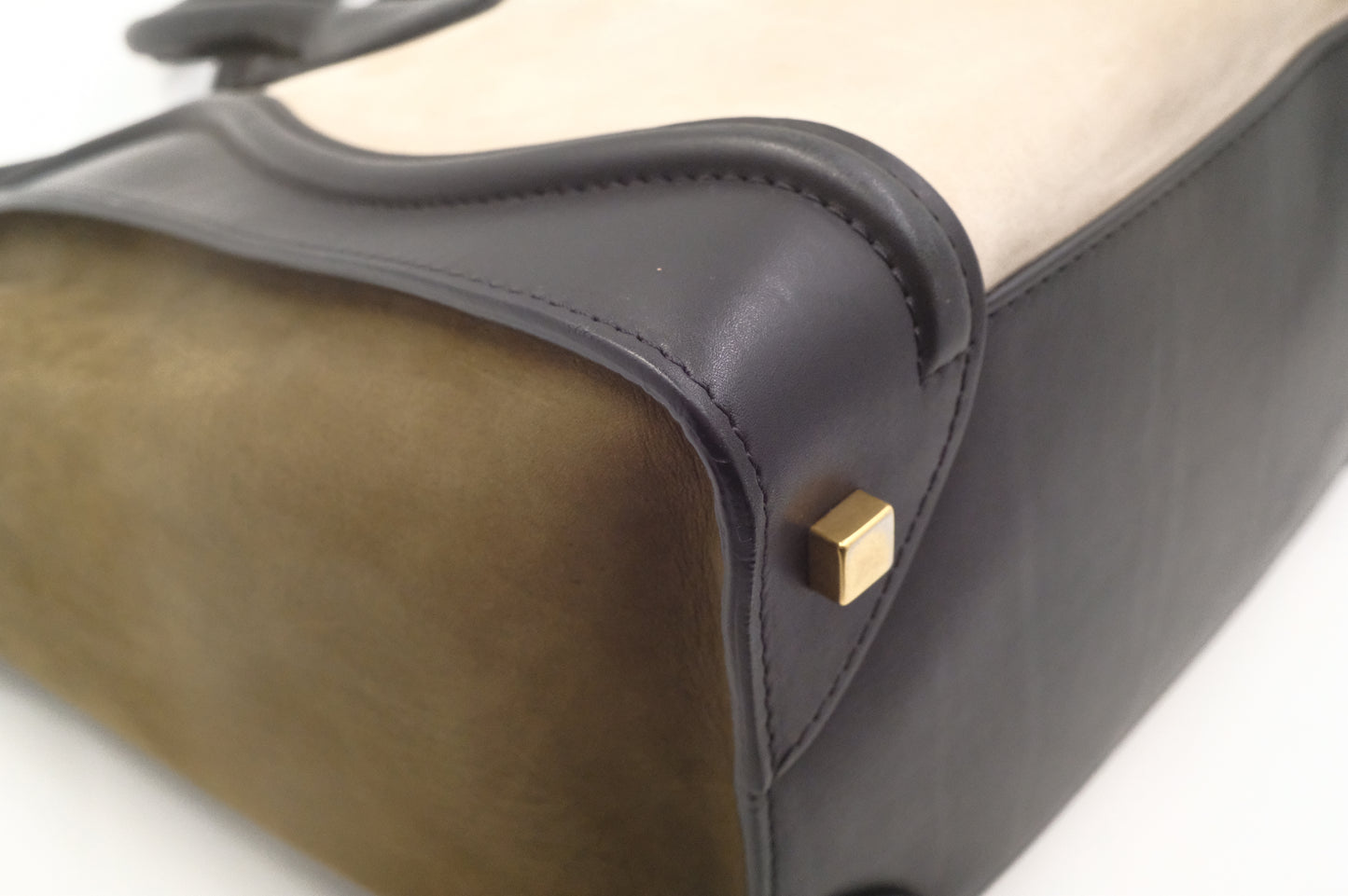 Celine Mini Luggage Tricolor in Beige, Black and Kaki Green Leather