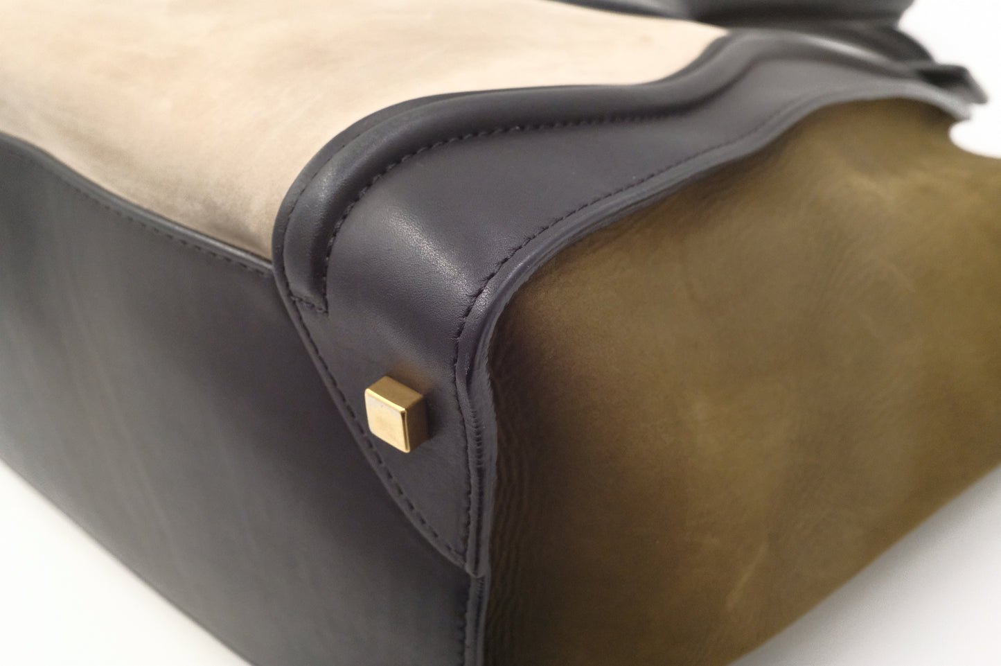 Celine Mini Luggage Tricolor in Beige, Black and Kaki Green Leather