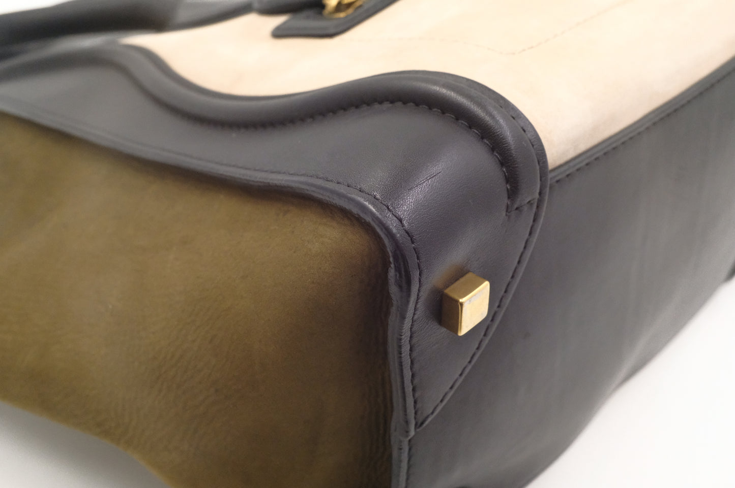 Celine Mini Luggage Tricolor in Beige, Black and Kaki Green Leather